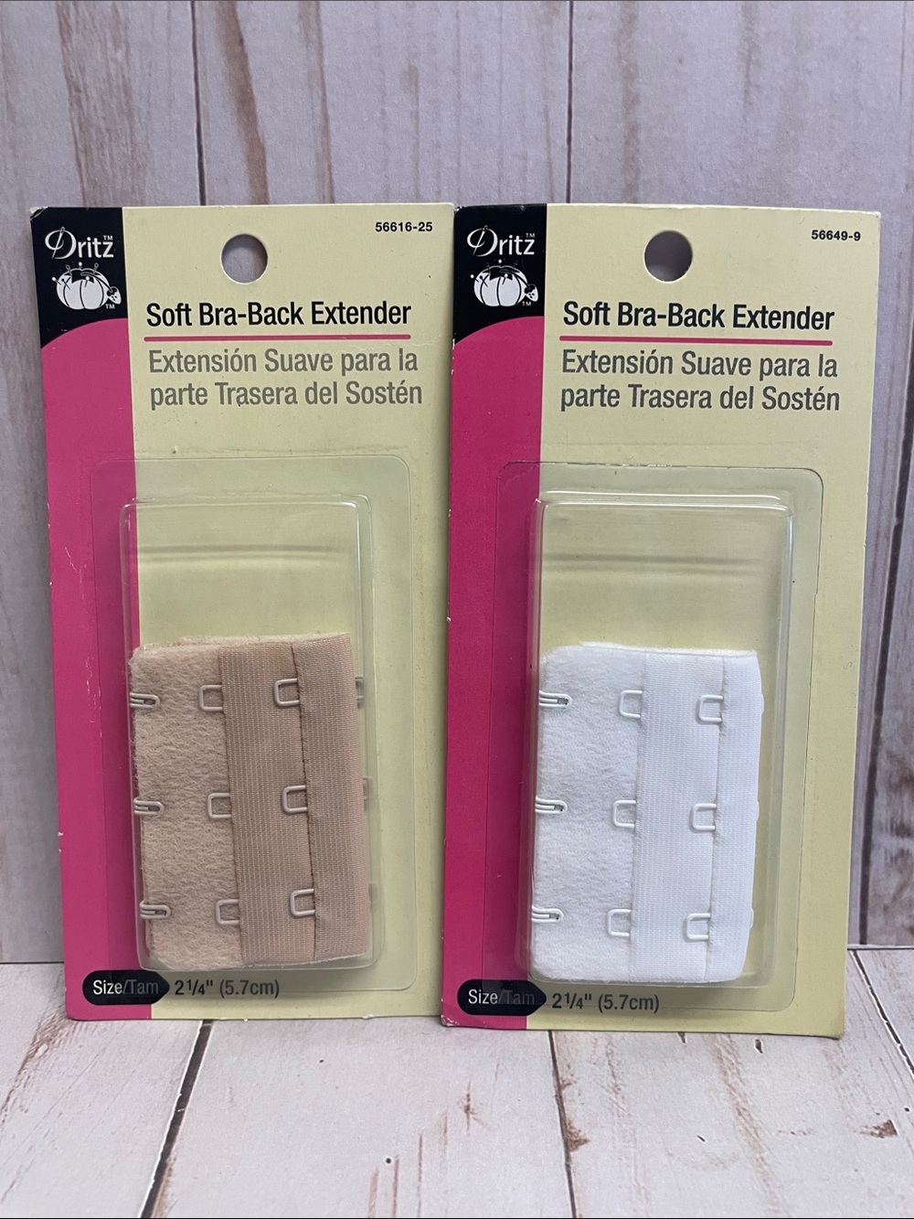 Dritz Soft Bra Back Extender 2 1/4" wide White Beige 3 Rows of Hooks 2-Pack NEW